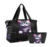 Quteprint Sports Gym Bag for Men Women, Abstract Animal Cute Cat Travel Duffel Bag with Foldable Shoe Compartment, Boys Girls Yoga Weekend Overnight Bag, Tote Bag for Workout, Hospital Bag, Multi,