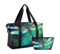 Quteprint Sports Gym Bag for Men Women, Abstract Animal Dragonfly Travel Duffel Bag with Foldable Shoe Compartment, Boys Girls Yoga Weekend Overnight Bag, Tote Bag for Workout, Hospital Bag, Multi,