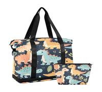 Quteprint Sports Gym Bag for Men Women, Cartoon Dinosaur Dino Leaves Travel Duffel Bag with Foldable Shoe Compartment, Boys Girls Yoga Weekend Overnight Bag, Tote Bag for Workout, Hospital Bag,