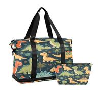 Quteprint Sports Gym Bag for Men Women, Cartoon Dinosaur Palm Tree Travel Duffel Bag with Foldable Shoe Compartment, Boys Girls Yoga Weekend Overnight Bag, Tote Bag for Workout, Hospital Bag, Multi,