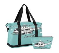Quteprint Sports Gym Bag for Men Women, Cartoon Helicopter Travel Duffel Bag with Foldable Shoe Compartment, Boys Girls Yoga Weekend Overnight Bag, Tote Bag for Workout, Hospital Bag, Multi, one size,