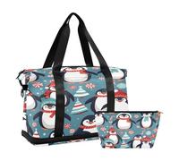 Quteprint Sports Gym Bag for Men Women, Christmas Pattern Cute Penguins Travel Duffel Bag with Foldable Shoe Compartment, Boys Girls Yoga Weekend Overnight Bag, Tote Bag for Workout, Hospital Bag,