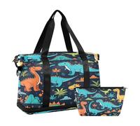 Quteprint Sports Gym Bag for Men Women, Colorful Dinos Dinosaur Travel Duffel Bag with Foldable Shoe Compartment, Boys Girls Yoga Weekend Overnight Bag, Tote Bag for Workout, Hospital Bag, Multi, One