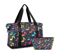 Quteprint Sports Gym Bag for Men Women, Colorful Music Notes Travel Duffel Bag with Foldable Shoe Compartment, Boys Girls Yoga Weekend Overnight Bag, Tote Bag for Workout, Hospital Bag, Multi, one,