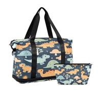 Quteprint Sports Gym Bag for Men Women, Cute Dino Dinosaur Palms Travel Duffel Bag with Foldable Shoe Compartment, Boys Girls Yoga Weekend Overnight Bag, Tote Bag for Workout, Hospital Bag, Multi, One