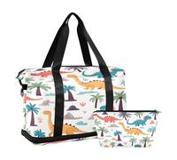 Quteprint Sports Gym Bag for Men Women, Cute Dinosaur Palm Tree Travel Duffel Bag with Foldable Shoe Compartment, Boys Girls Yoga Weekend Overnight Bag, Tote Bag for Workout, Hospital Bag, Multi, One