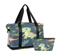 Quteprint Sports Gym Bag for Men Women, Cute Dinosaurs Dino Pattern Travel Duffel Bag with Foldable Shoe Compartment, Boys Girls Yoga Weekend Overnight Bag, Tote Bag for Workout, Hospital Bag, Multi,