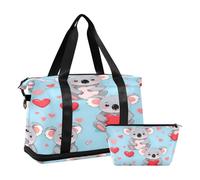 Quteprint Sports Gym Bag for Men Women, Cute Koala Bear Heart Travel Duffel Bag with Foldable Shoe Compartment, Boys Girls Yoga Weekend Overnight Bag, Tote Bag for Workout, Hospital Bag, Multi, one,