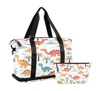 Quteprint Sports Gym Bag for Men Women, Dinos Dinosaur Palm Tree Travel Duffel Bag with Foldable Shoe Compartment, Boys Girls Yoga Weekend Overnight Bag, Tote Bag for Workout, Hospital Bag, Multi, One