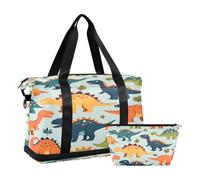 Quteprint Sports Gym Bag for Men Women, Dinosaur Cute Pattern Travel Duffel Bag with Foldable Shoe Compartment, Boys Girls Yoga Weekend Overnight Bag, Tote Bag for Workout, Hospital Bag, Multi, One
