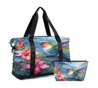 Quteprint Sports Gym Bag for Men Women, Floral Jungle Flowers Hummingbird Travel Duffel Bag with Foldable Shoe Compartment, Boys Girls Yoga Weekend Overnight Bag, Tote Bag for Workout, Hospital Bag,