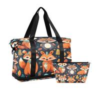 Quteprint Sports Gym Bag for Men Women, Forest Tribe Animals Fox Travel Duffel Bag with Foldable Shoe Compartment, Boys Girls Yoga Weekend Overnight Bag, Tote Bag for Workout, Hospital Bag, Multi, One