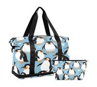 Quteprint Sports Gym Bag for Men Women, Funny Cute Penguins Pattern Travel Duffel Bag with Foldable Shoe Compartment, Boys Girls Yoga Weekend Overnight Bag, Tote Bag for Workout, Hospital Bag, Multi,