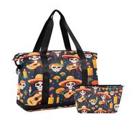 Quteprint Sports Gym Bag for Men Women, Mexican Day Of The Dead Skull Travel Duffel Bag with Foldable Shoe Compartment, Boys Girls Yoga Weekend Overnight Bag, Tote Bag for Workout, Hospital Bag,