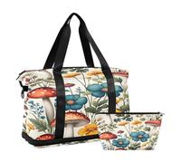 Quteprint Sports Gym Bag for Men Women, Mushroom Wild Flowers Travel Duffel Bag with Foldable Shoe Compartment, Boys Girls Yoga Weekend Overnight Bag, Tote Bag for Workout, Hospital Bag, Multi, one,
