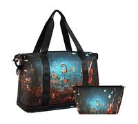 Quteprint Sports Gym Bag for Men Women, Music Notes Guitar Travel Duffel Bag with Foldable Shoe Compartment, Boys Girls Yoga Weekend Overnight Bag, Tote Bag for Workout, Hospital Bag, Multi, one size,