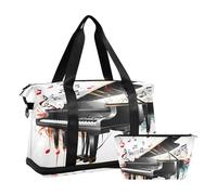 Quteprint Sports Gym Bag for Men Women, Music Notes Piano Travel Duffel Bag with Foldable Shoe Compartment, Boys Girls Yoga Weekend Overnight Bag, Tote Bag for Workout, Hospital Bag, Multi, one size,