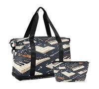 Quteprint Sports Gym Bag for Men Women, Musical Notes Piano Travel Duffel Bag with Foldable Shoe Compartment, Boys Girls Yoga Weekend Overnight Bag, Tote Bag for Workout, Hospital Bag, Multi, One Size