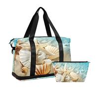 Quteprint Sports Gym Bag for Men Women, Ocean Seashells Sandy Beach Travel Duffel Bag with Foldable Shoe Compartment, Boys Girls Yoga Weekend Overnight Bag, Tote Bag for Workout, Hospital Bag, Multi,