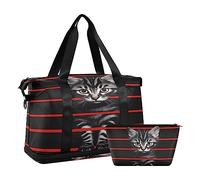 Quteprint Sports Gym Bag for Men Women, Stripe Cute Animal Cat Travel Duffel Bag with Foldable Shoe Compartment, Boys Girls Yoga Weekend Overnight Bag, Tote Bag for Workout, Hospital Bag, Multi, one,