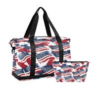 Quteprint Sports Gym Bag for Men Women, Usa American Flag Travel Duffel Bag with Foldable Shoe Compartment, Boys Girls Yoga Weekend Overnight Bag, Tote Bag for Workout, Hospital Bag, Multi, One Size