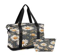 Quteprint Sports Gym Bag for Men Women, Wild Daisy Flower Travel Duffel Bag with Foldable Shoe Compartment, Boys Girls Yoga Weekend Overnight Bag, Tote Bag for Workout, Hospital Bag, Multi, one size,