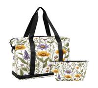 Quteprint Sports Gym Bag for Men Women, Wild Flower Daisy Lavender Travel Duffel Bag with Foldable Shoe Compartment, Boys Girls Yoga Weekend Overnight Bag, Tote Bag for Workout, Hospital Bag, Multi,