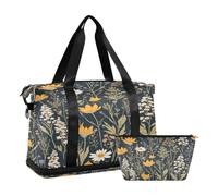 Quteprint Sports Gym Bag for Men Women, Wild Flower Herbs Daisy Travel Duffel Bag with Foldable Shoe Compartment, Boys Girls Yoga Weekend Overnight Bag, Tote Bag for Workout, Hospital Bag, Multi, one,