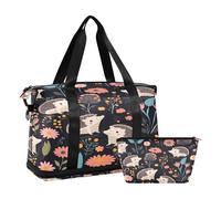Quteprint Sports Gym Bag for Men Women, Wildflowers Floral Hedgehog Travel Duffel Bag with Foldable Shoe Compartment, Boys Girls Yoga Weekend Overnight Bag, Tote Bag for Workout, Hospital Bag, Multi,