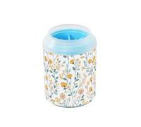 Quteprint Spring Flower Leaves Pattern Dog Paw Cleaner Cup - Pet Foot Washer with Soft Silicone Brush, Portable Muddy Paw Cleaner for Small, Medium, Large Breed Dogs & Cats (2.56x2.56x4.53inch)