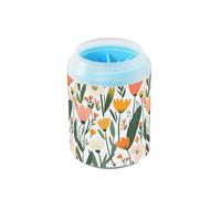 Quteprint Spring Flower Plants Dog Paw Cleaner Cup - Pet Foot Washer with Soft Silicone Brush, Portable Muddy Paw Cleaner for Small, Medium, Large Breed Dogs & Cats (2.56x2.56x4.53inch)