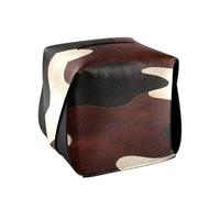 Quteprint Square Leather Tissue Box Cover Holder, Cow Animal Print Skin Tissue Box Holder, 5.7x5.7x5.7 inch Decorative Facial Tissue Case for Home, Office, Car, Bathroom, Desk, Tabletop