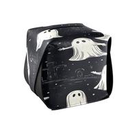 Quteprint Square Leather Tissue Box Cover Holder, Halloween Cute Ghosts Pattern Tissue Box Holder, 5.7x5.7x5.7 inch Decorative Facial Tissue Case for Home, Office, Car, Bathroom, Desk, Tabletop