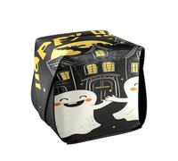 Quteprint Square Leather Tissue Box Cover Holder, Halloween Cute Happy Ghosts Tissue Box Holder, 5.7x5.7x5.7 inch Decorative Facial Tissue Case for Home, Office, Car, Bathroom, Desk, Tabletop