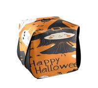 Quteprint Square Leather Tissue Box Cover Holder, Halloween Patterns Witch Ghosts Tissue Box Holder, 5.7x5.7x5.7 inch Decorative Facial Tissue Case for Home, Office, Car, Bathroom, Desk, Tabletop