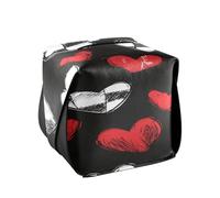 Quteprint Square Leather Tissue Box Cover Holder, Happy Valentines Love Hearts Tissue Box Holder, 5.7x5.7x5.7 inch Decorative Facial Tissue Case for Home, Office, Car, Bathroom, Desk, Tabletop