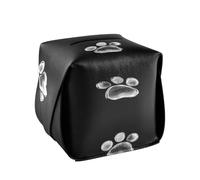 Quteprint Square Leather Tissue Box Cover Holder, White Dog Paw Print Pattern Tissue Box Holder, 5.7x5.7x5.7 inch Decorative Facial Tissue Case for Home, Office, Car, Bathroom, Desk, Tabletop