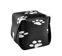 Quteprint Square Leather Tissue Box Cover Holder, White Dog Paw Prints Tissue Box Holder, 5.7x5.7x5.7 inch Decorative Facial Tissue Case for Home, Office, Car, Bathroom, Desk, Tabletop