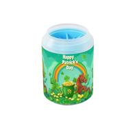 Quteprint St. Patricks Horse Clovers Coins Dog Paw Cleaner Cup - Pet Foot Washer with Soft Silicone Brush, Portable Muddy Paw Cleaner for Small, Medium, Large Breed Dogs & Cats (2.56x2.56x4.53inch)