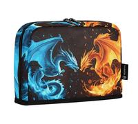 Quteprint Standing Pencil Case - Animal Dragons Fighting Pencil Bag Stationery Pouch, Portable Makeup Cosmetics Bag, Desk Organizer for School, Office, Students Teens Boys & Girls