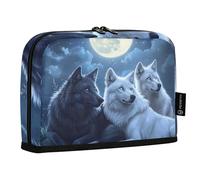 Quteprint Standing Pencil Case - Animal Wolf Moonlight Stars Pencil Bag Stationery Pouch, Portable Makeup Cosmetics Bag, Desk Organizer for School, Office, Students Teens Boys & Girls