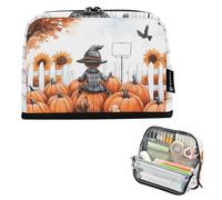 Quteprint Standing Pencil Case - Autumn Harvest Pumpkins Farm Sunflower Pencil Bag Stationery Pouch, Portable Makeup Cosmetics Bag, Desk Organizer for School, Office, Students Teens Boys & Girls