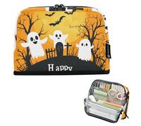 Quteprint Standing Pencil Case - Cartoon Halloween Ghosts Bats Pencil Bag Stationery Pouch, Portable Makeup Cosmetics Bag, Desk Organizer for School, Office, Students Teens Boys & Girls