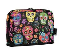 Quteprint Standing Pencil Case - Colorful Floral Sugar Skulls Pencil Bag Stationery Pouch, Portable Makeup Cosmetics Bag, Desk Organizer for School, Office, Students Teens Boys & Girls