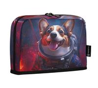 Quteprint Standing Pencil Case - Corgi Dog Astronaut Space Star Pencil Bag Stationery Pouch, Portable Makeup Cosmetics Bag, Desk Organizer for School, Office, Students Teens Boys & Girls