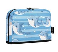 Quteprint Standing Pencil Case - Cute Cartoon Dolphins Pattern Pencil Bag Stationery Pouch, Portable Makeup Cosmetics Bag, Desk Organizer for School, Office, Students Teens Boys & Girls