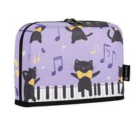 Quteprint Standing Pencil Case - Cute Dancing Cats Music Notes Pencil Bag Stationery Pouch, Portable Makeup Cosmetics Bag, Desk Organizer for School, Office, Students Teens Boys & Girls