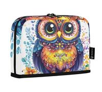 Quteprint Standing Pencil Case - Cute Owl Flowers Mandala Pencil Bag Stationery Pouch, Portable Makeup Cosmetics Bag, Desk Organizer for School, Office, Students Teens Boys & Girls