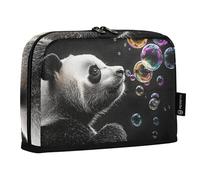 Quteprint Standing Pencil Case - Cute Panda Colorful Bubbles Pencil Bag Stationery Pouch, Portable Makeup Cosmetics Bag, Desk Organizer for School, Office, Students Teens Boys & Girls