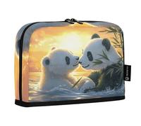 Quteprint Standing Pencil Case - Cute Polar Bear Panda Playing Pencil Bag Stationery Pouch, Portable Makeup Cosmetics Bag, Desk Organizer for School, Office, Students Teens Boys & Girls